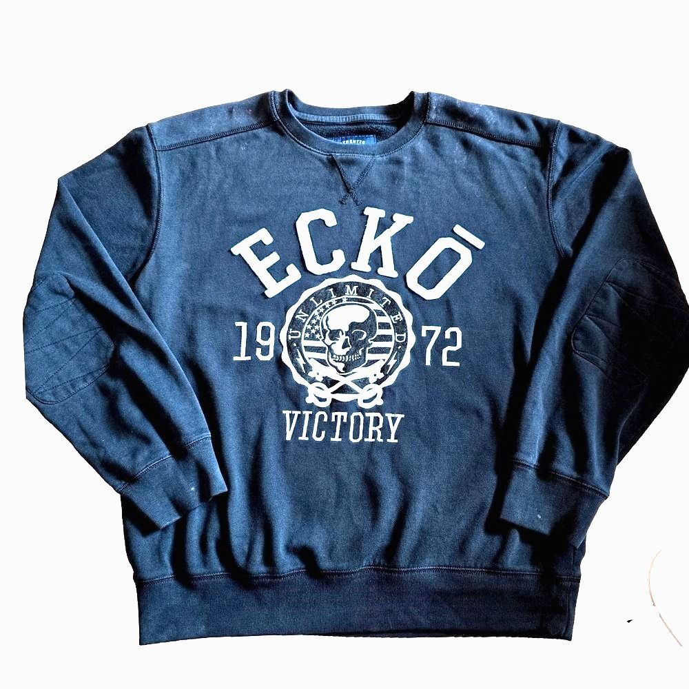 Vtg Y2K Ecko Unltd Sweatshirt Mens XL Fits 2XL Distressed Black Skull Crewneck